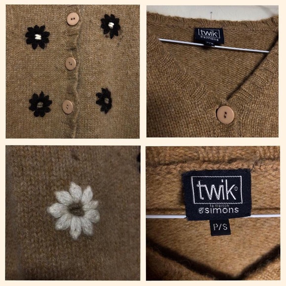 Simons Twik Cardigan Wool tan with flowers Small S - Picture 3 of 7